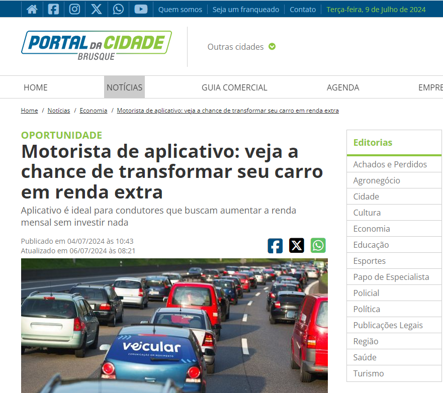 Motorista de aplicativo: veja a chance de transformar seu carro em renda extra